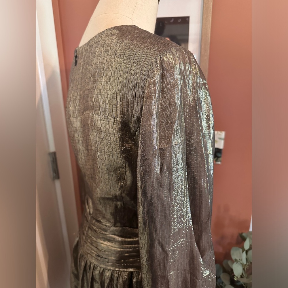 Ramy Brook Elise mini deep V plunge mini silk metallic draped lined 6 dress - Picture 7 of 15